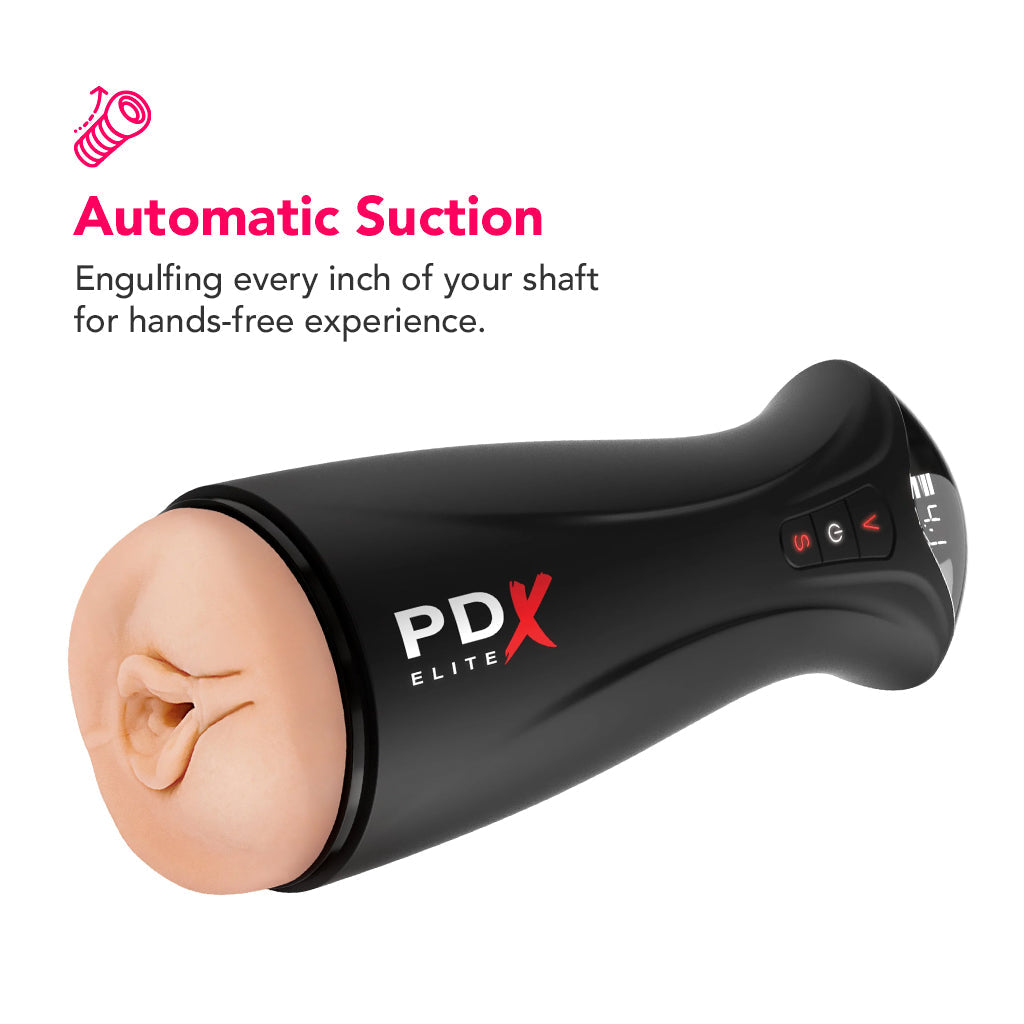 Pipedream Extreme Toyz PDX Elite F*ck-Gasm Auto Suction Stroker in Light - Male Masturbators - HoneyHugs Canada (View 4)