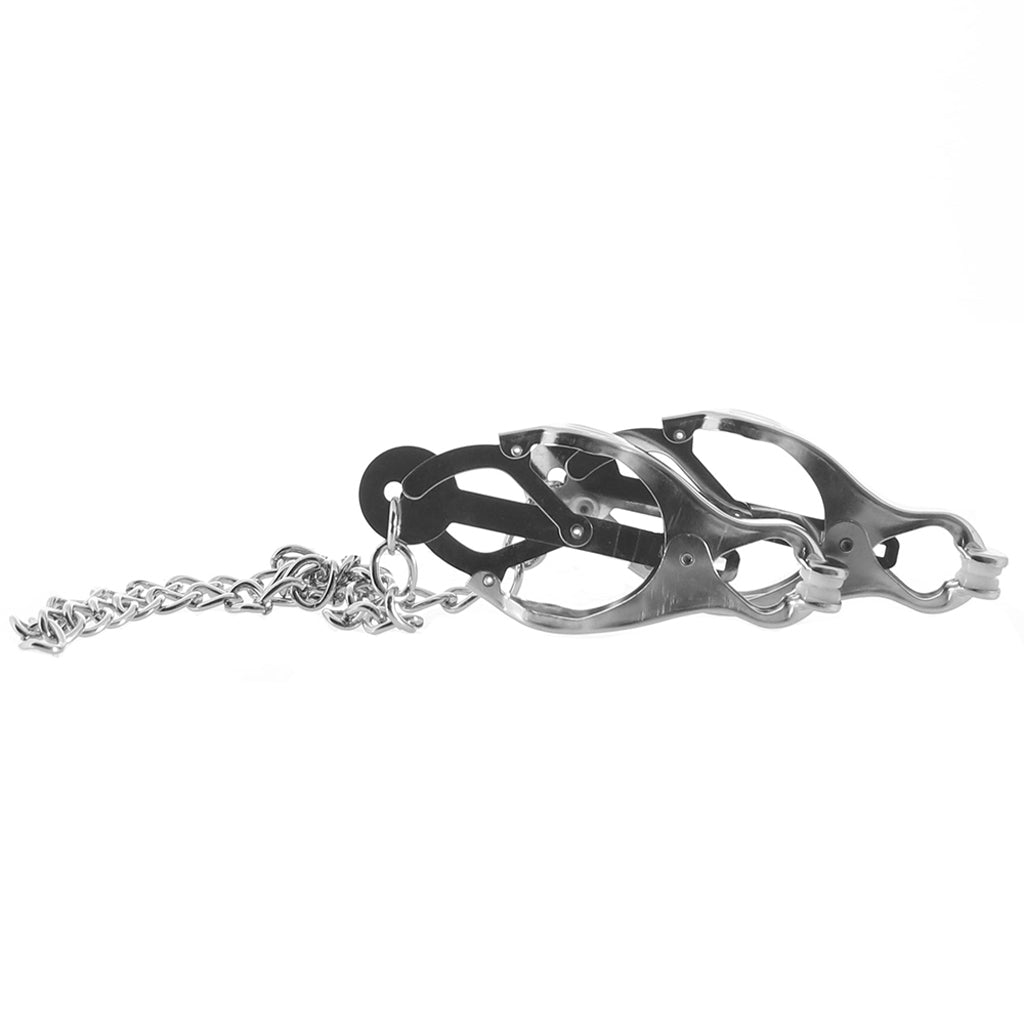 Lux Fetish Japanese Clover Nipple Clips – Opulent Golden Chain for Intense Pleasure