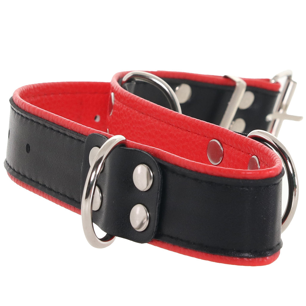 Ouch! Deluxe Bonded Leather Bondage Collar in Red