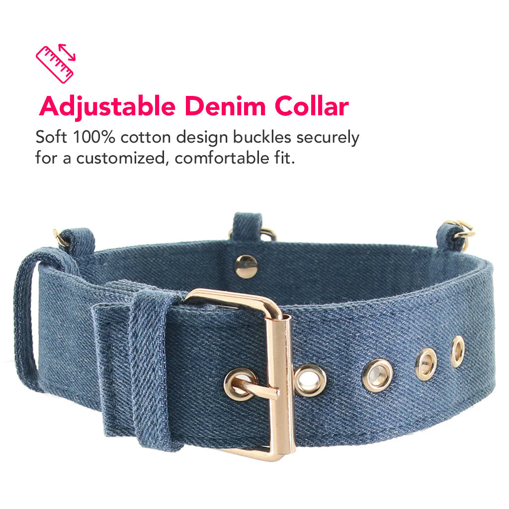 Ride 'Em Denim Collar With Leash