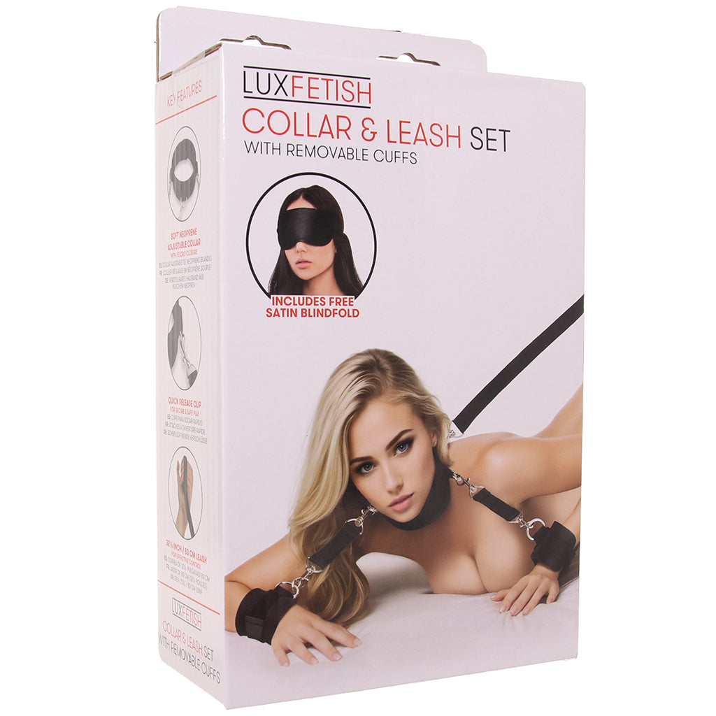 Lux Fetish Opulent BDSM Collar & Leash Set with Removable Adjustable Cuffs