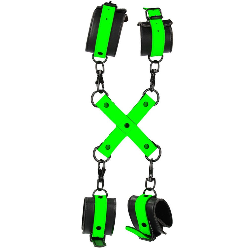 Ouch! Nocturnal Embrace: Glow-in-the-Dark Leather Cuffs & Hogtie Bondage Set