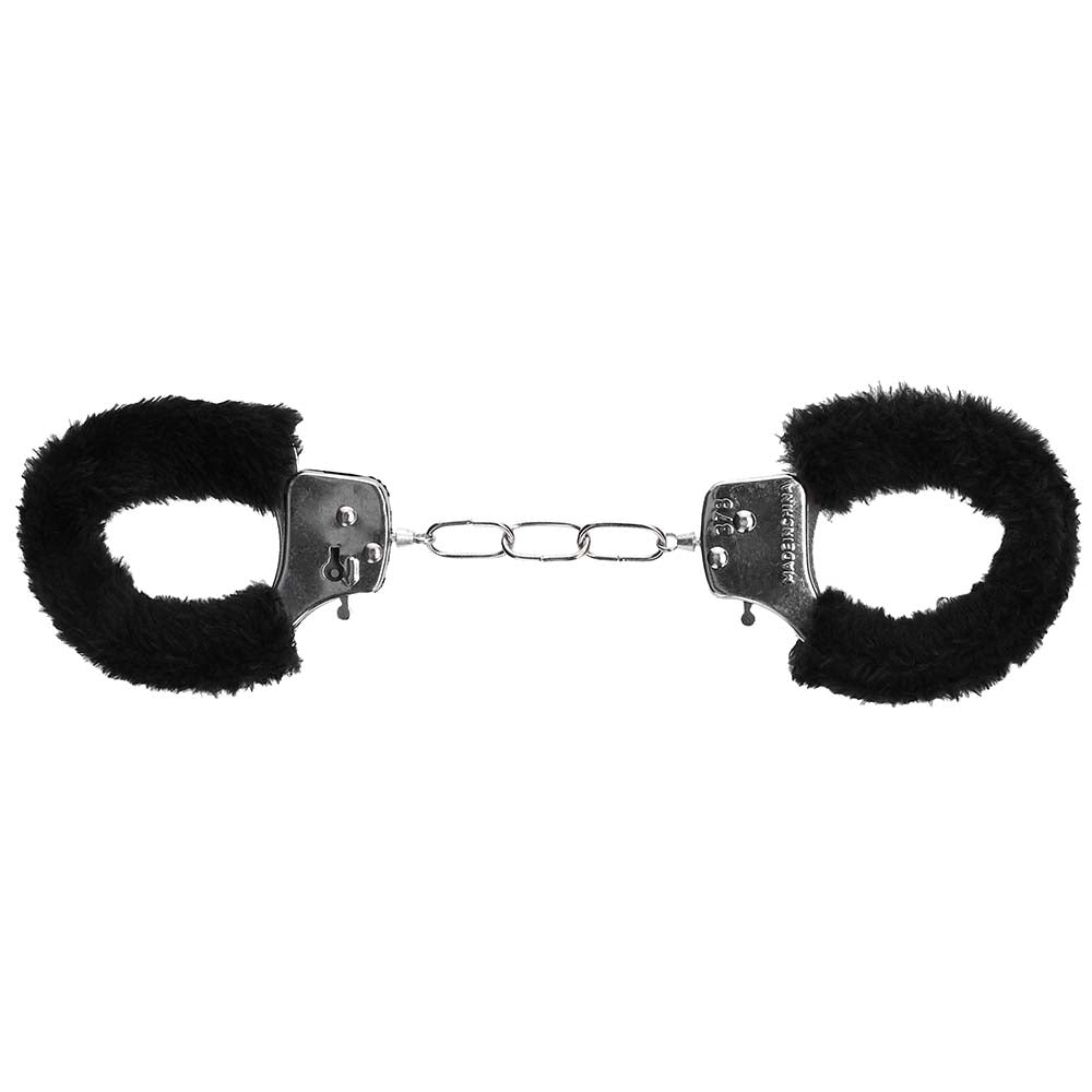 Sportsheets Black Furry Handcuffs: Luxurious Plush Restraints with Key Lock & Safety
