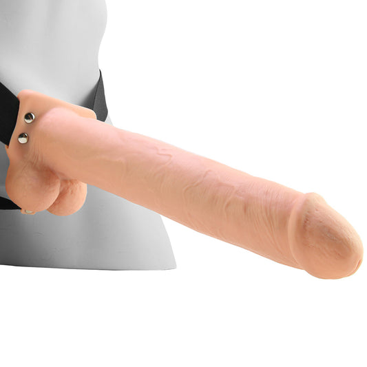 Fetish Fantasy Series 11 Inch Hollow Vibrating Strap-On with Balls in Vanilla - Vibrators - HoneyHugs Canada (View 2)
