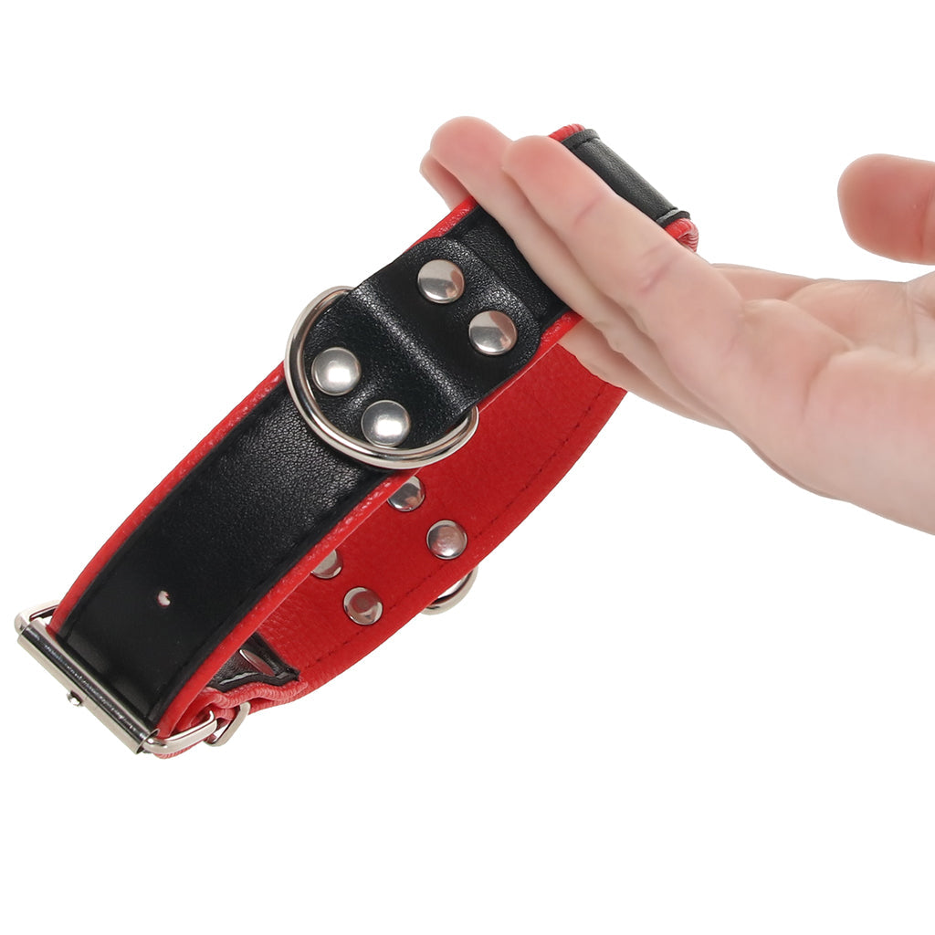 Ouch! Deluxe Bonded Leather Bondage Collar in Red
