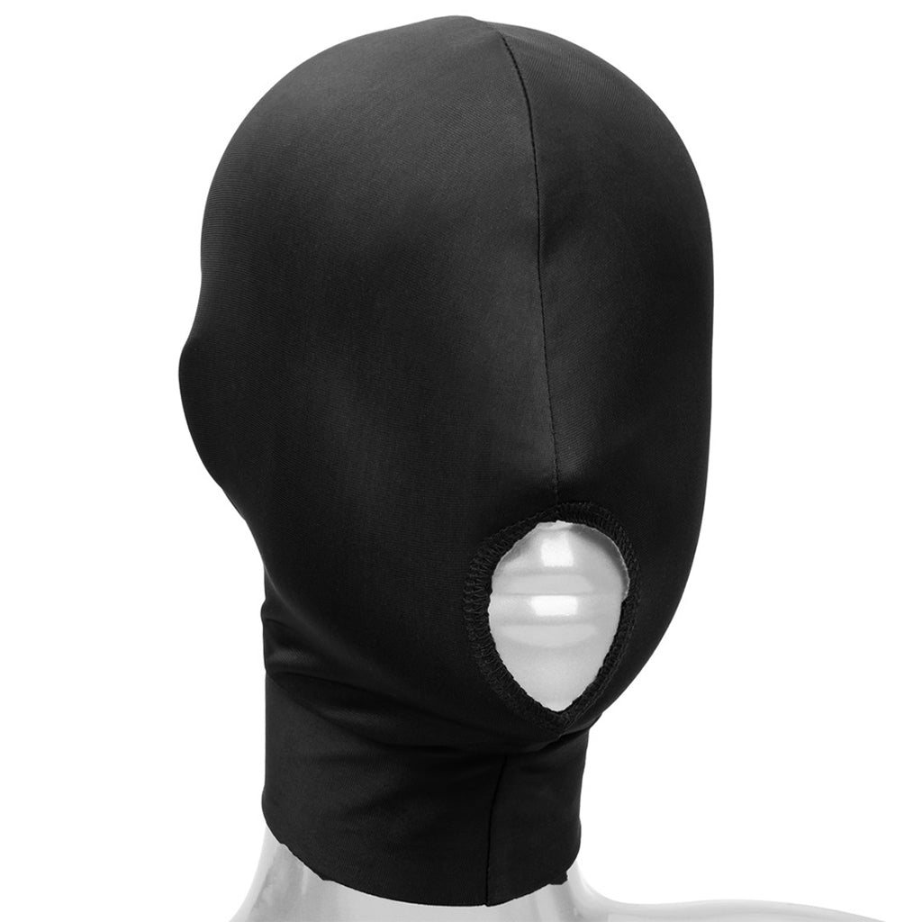 Boundless Open Mouth Hood: Seductive Black Stretch Mask for Intimate Play