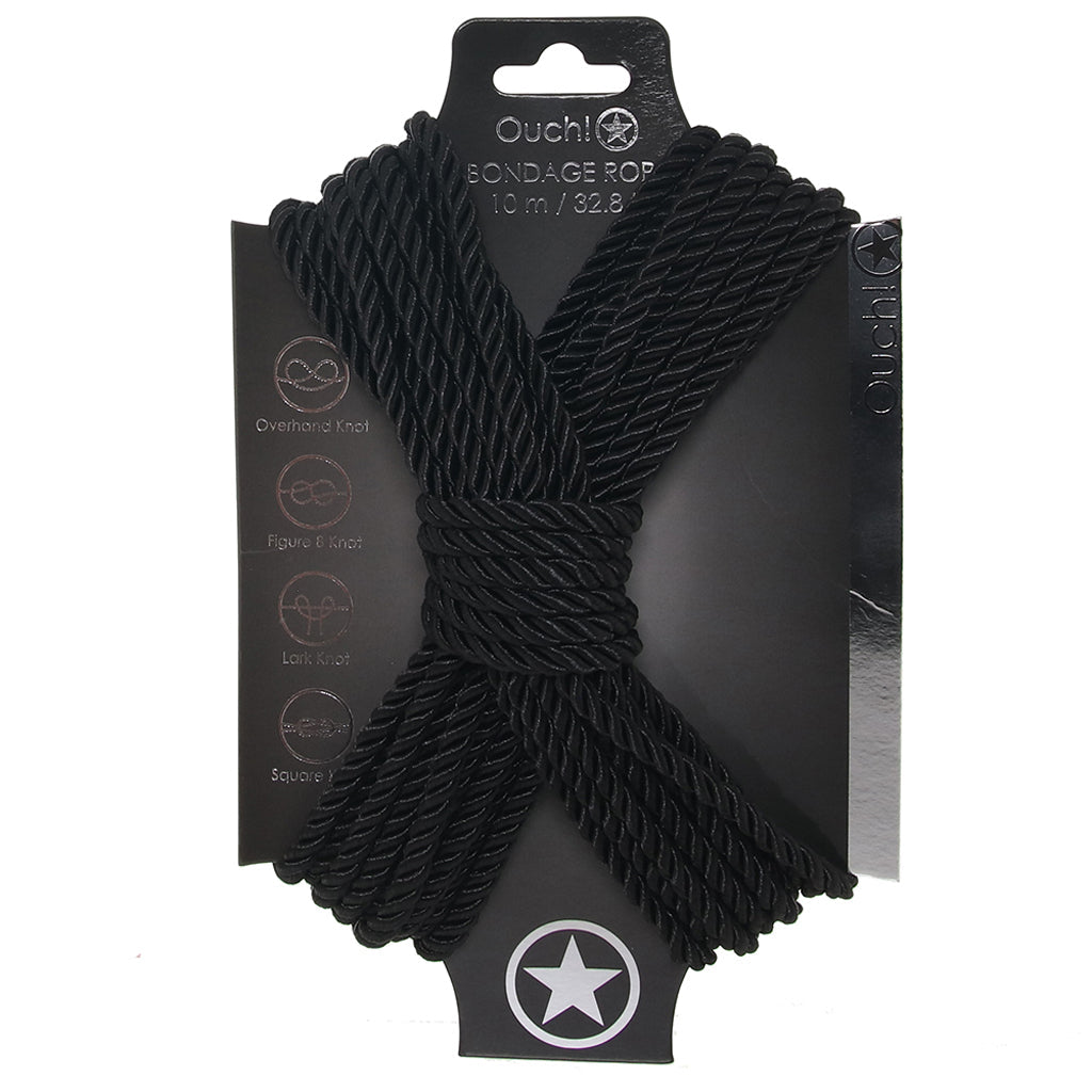 Ouch! Luxury Black Bondage Rope - 32.8ft (10m) - Soft, Strong & Seductive Play