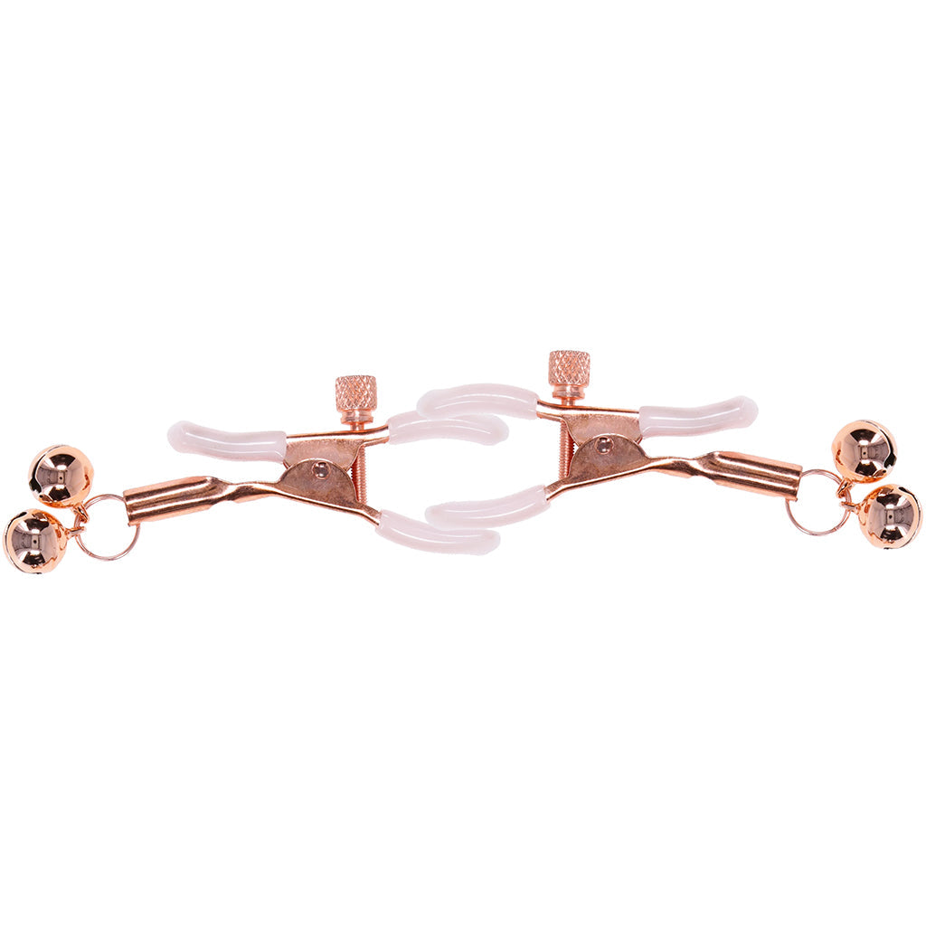 S&M Peaches 'n CreaMe Bell Nipple Clamps: Adjustable Luxury, Rose Gold Chimes & Body-Safe Comfort