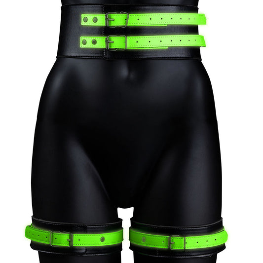Ouch! Glow Bondage Belt: Luxurious Vegan Leather Restraint Set with Thigh & Wrist Cuffs (L-XL)