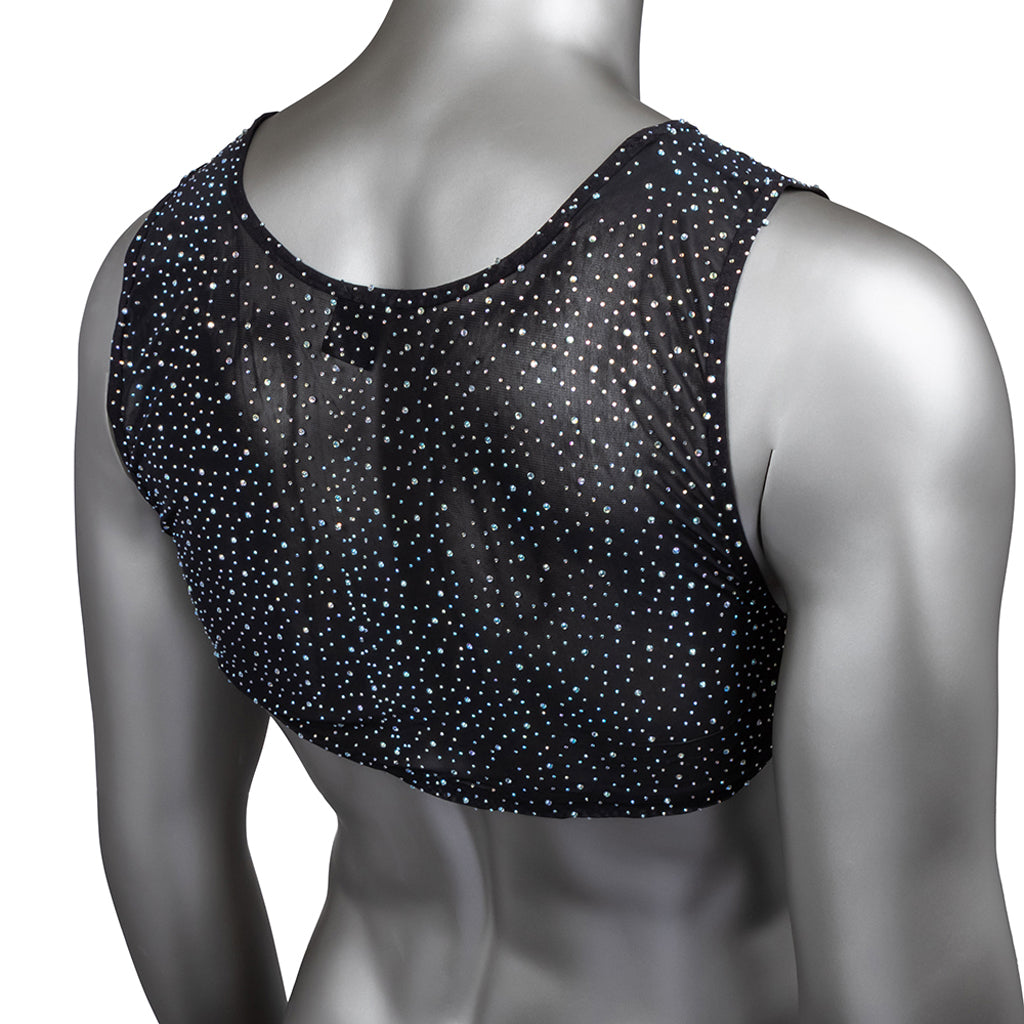 Radiance Crop Top: Dazzling Iridescent Rhinestone Mesh Lingerie