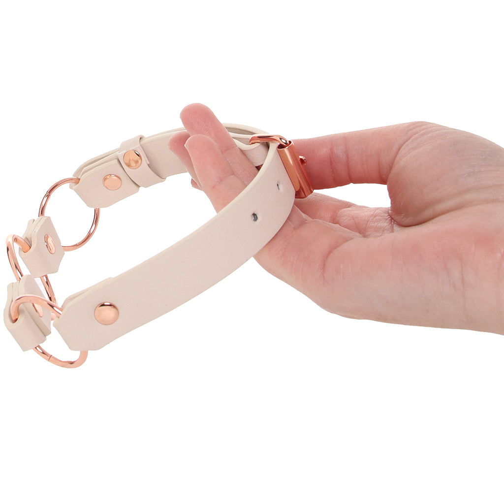 Sex & Mischief Peaches 'n CreaMe Day Collar | Rose Gold Rings, Faux Leather Fetish Fashion