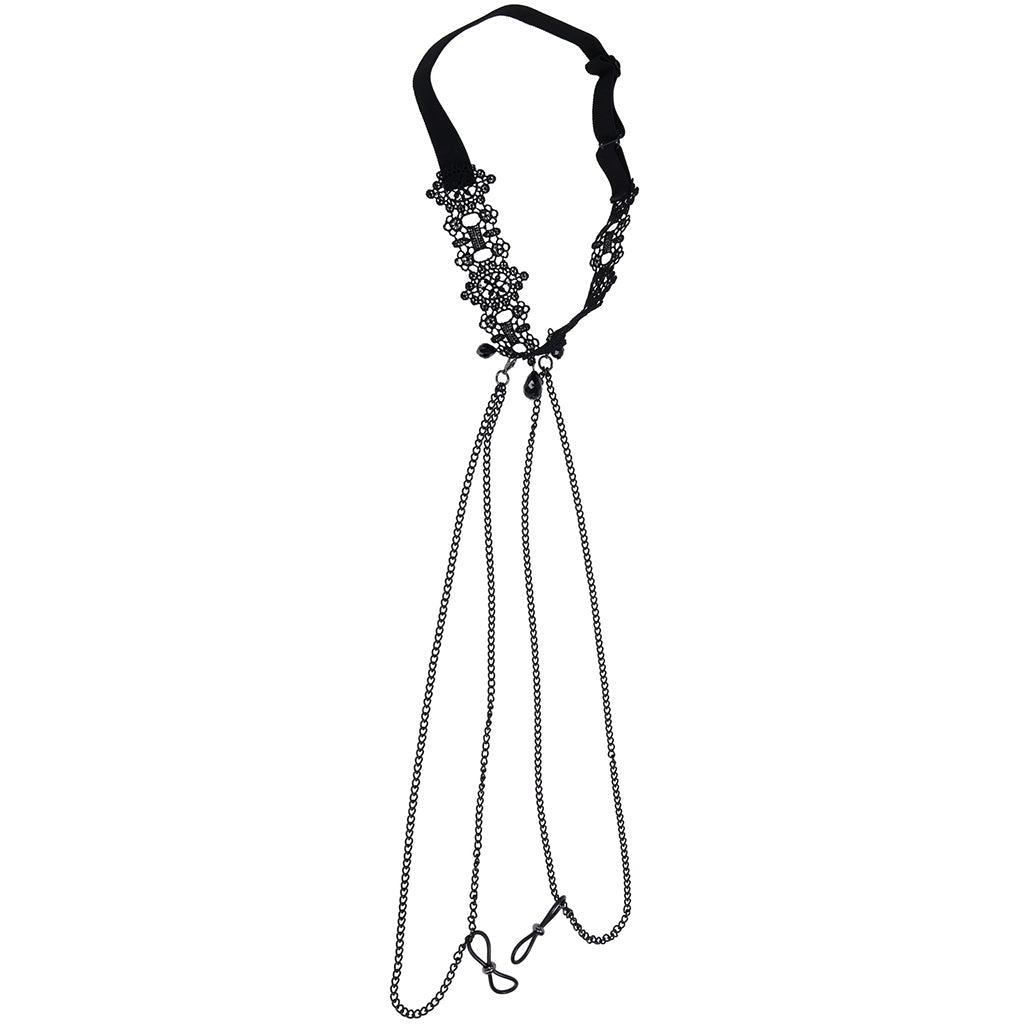 Sex & Mischief: Obsidian Lace Collar with Detachable Nipple Ties – Erotic Elegance