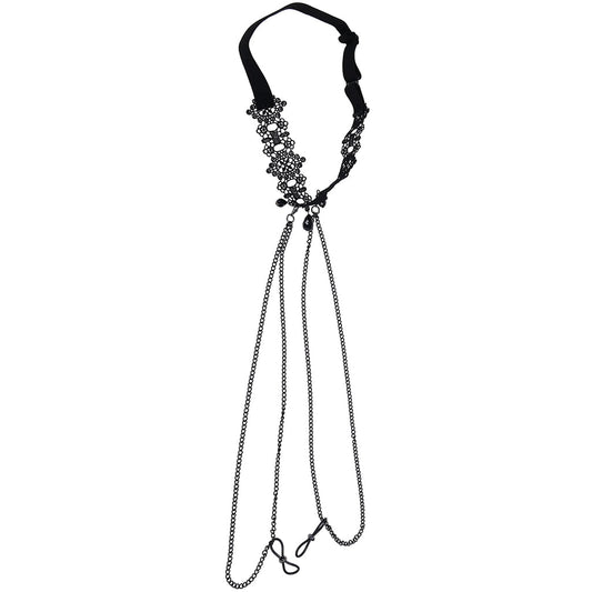 Sex & Mischief: Obsidian Lace Collar with Detachable Nipple Ties – Erotic Elegance