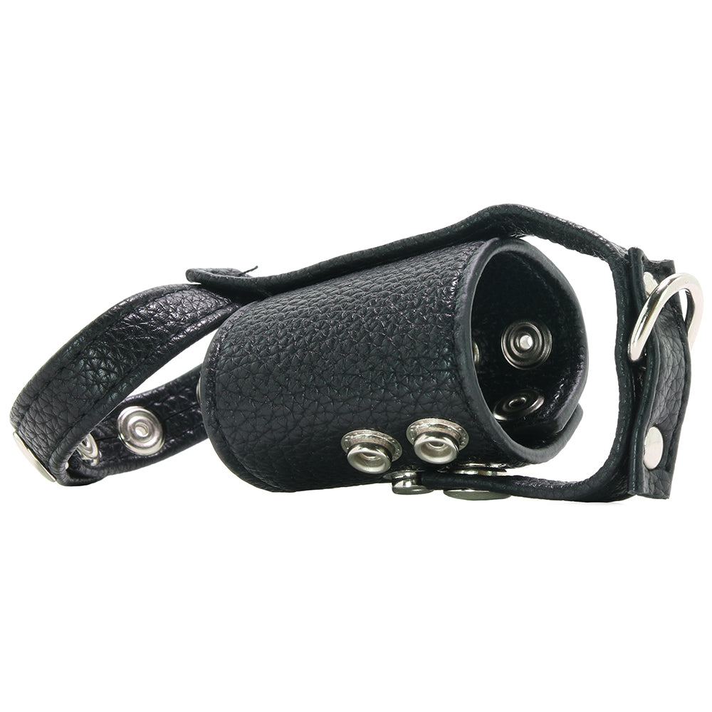 Blueline Men's Elite Faux Leather Cock Ring with 2-Inch Ball Stretcher & Weight