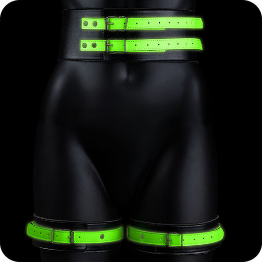 Ouch! Glow Bondage Belt: Luxurious Vegan Leather Restraint Set with Thigh & Wrist Cuffs (L-XL)
