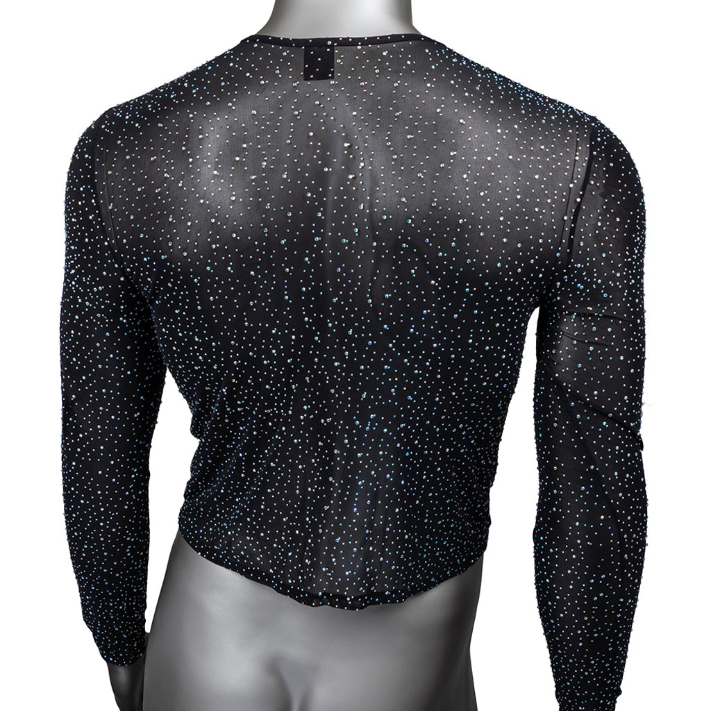 Radiance Men's Sheer Mesh Long Sleeve Shirt - Iridescent Rhinestone Luxury Fetishwear