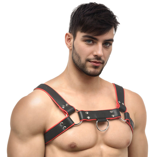 Strict Leather English Bulldog Harness: Master Your Style - Premium Red & Black Bondage