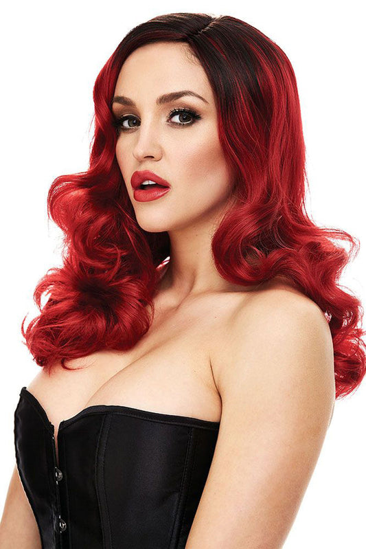 Candice Curled Wig in Dark Red