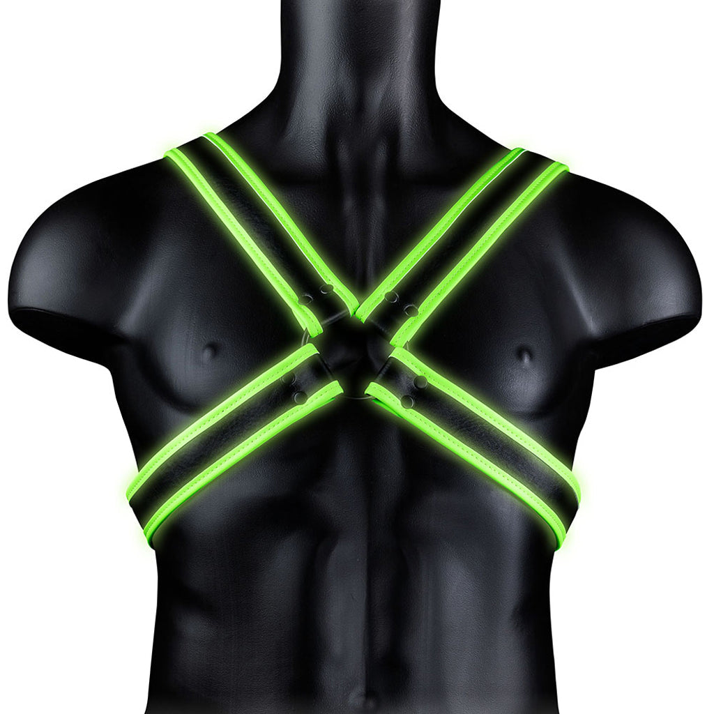 Ouch! Luminous Cross Harness - Glow In The Dark Vegan Leather Restraint - S/M