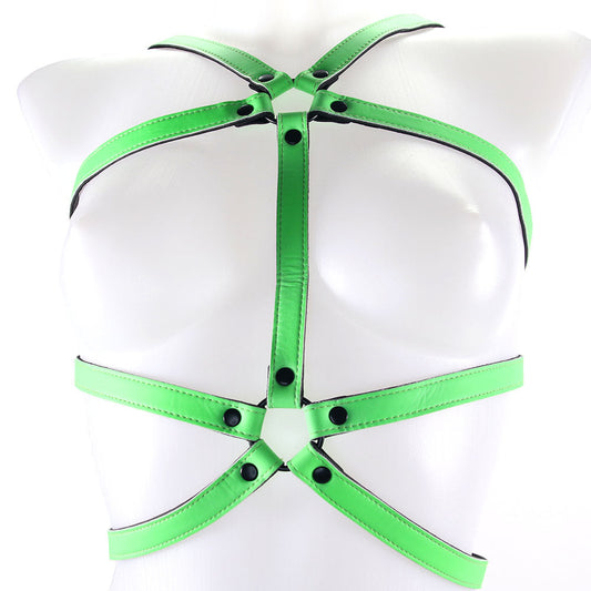 Ouch! Luminous XL Body Harness - Vegan Leather Glow-in-the-Dark Restraint