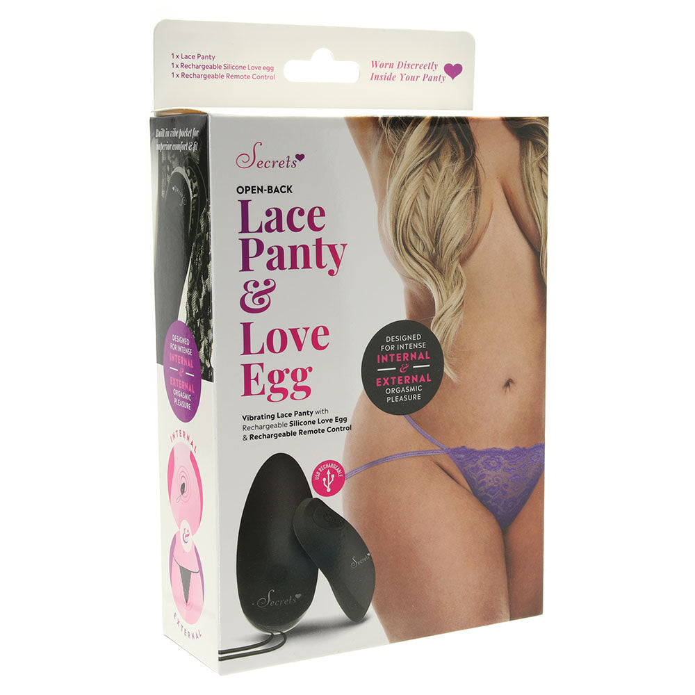 Elevate Intimacy: XL Purple Lace Open-Back Panty & Remote Love Egg Wearable Vibrator Set
