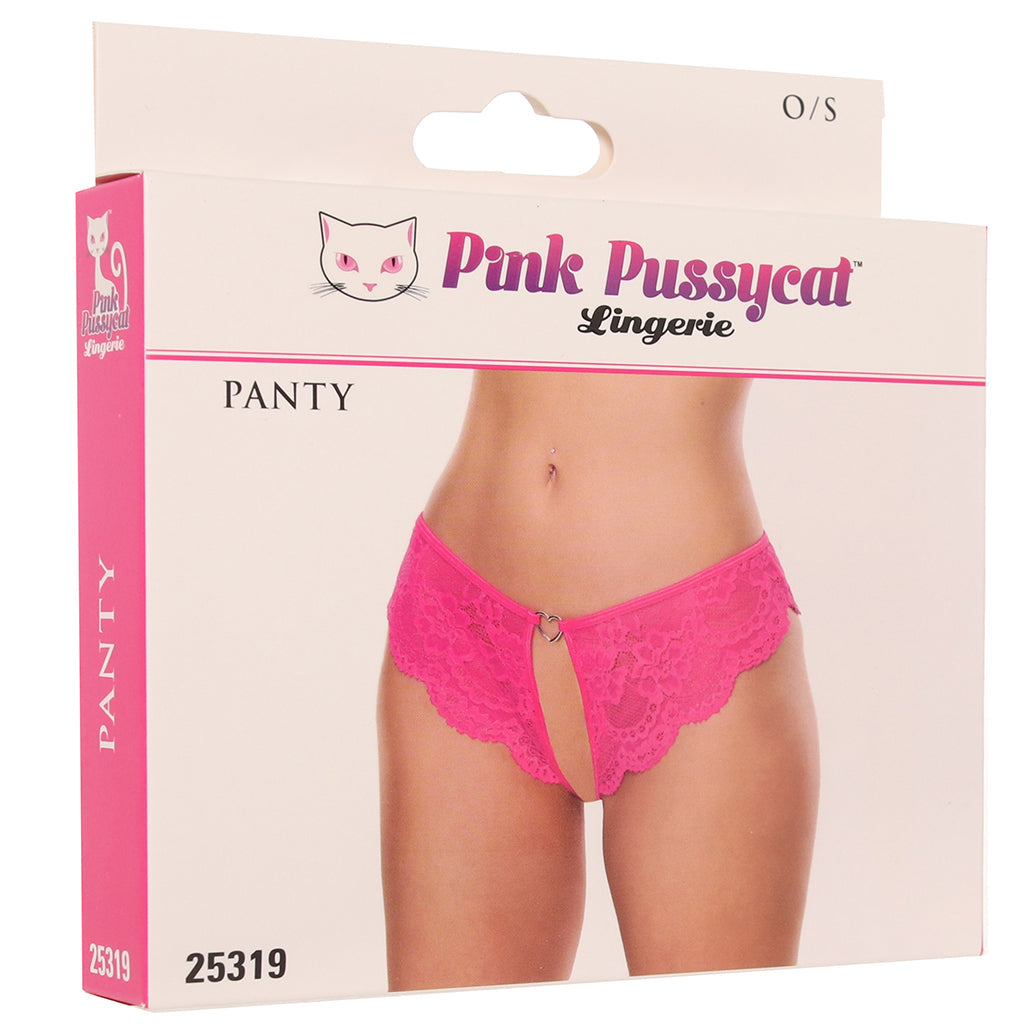 Pink Pussycat Seductive Pink Lace Crotchless Thong Panties
