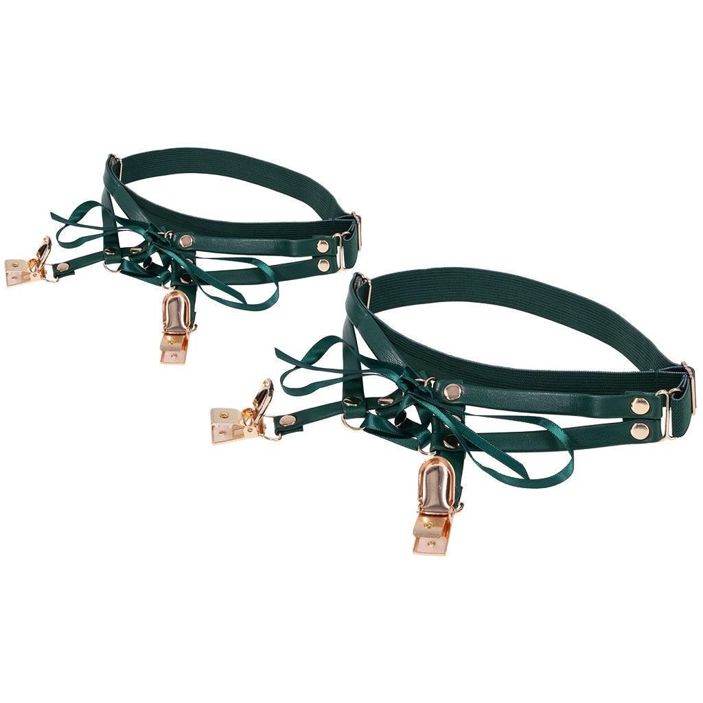 Sex & Mischief Indica Emerald Lace-Up Garters - Seductive Faux Leather Thigh Accessory