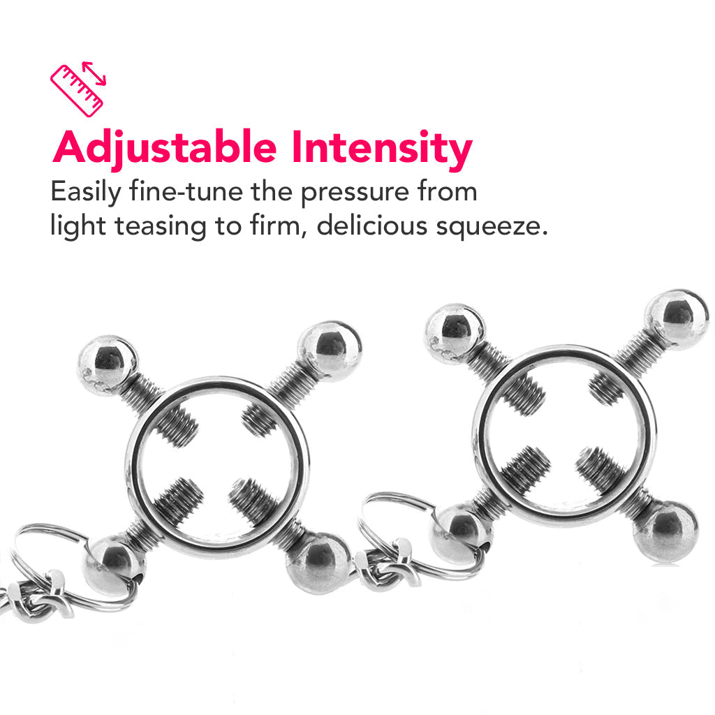 CalExotics Exquisite Nipple Grips 4-Point Press & Chain - Deep Sensations & Temperature Play