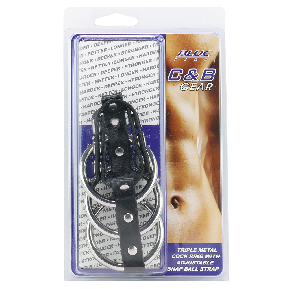 Blue Line Triple Metal C-Ring: Command Pleasure, Control Climax with Adjustable Ball Strap
