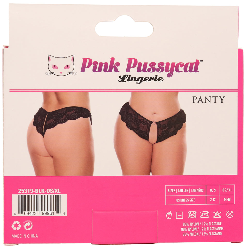 Seductive Black Lace Crotchless Thong Panties - XL | Plus Size