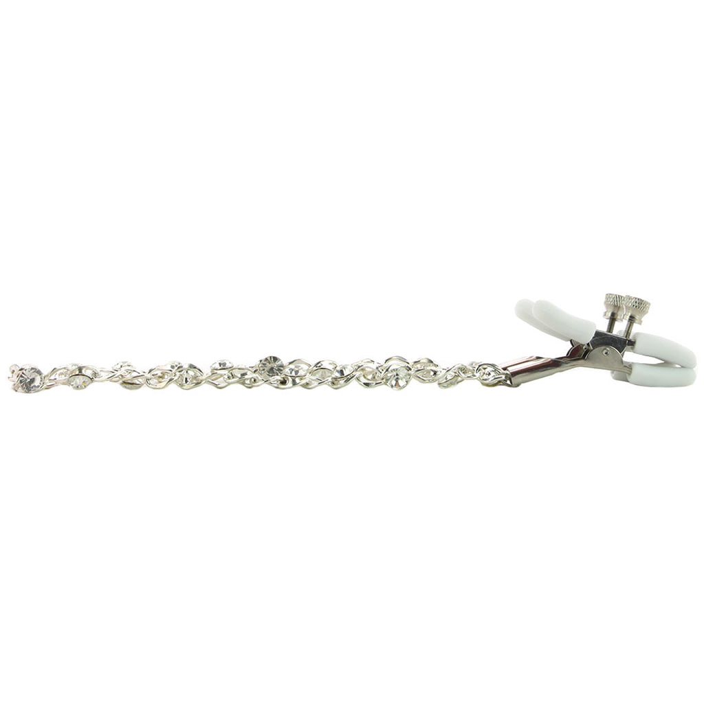 White Crystal Chain Nipple Clamps: Opulent Rhinestone Fetish Play for Intense Stimulation