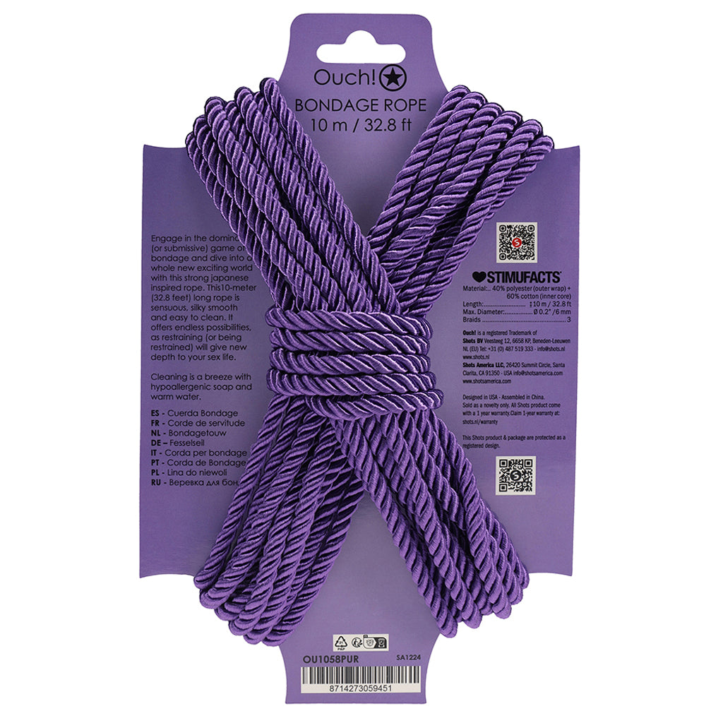 Ouch! Purple Bondage Rope - 10m/32.8' Ultra-Soft & Strong Restraint