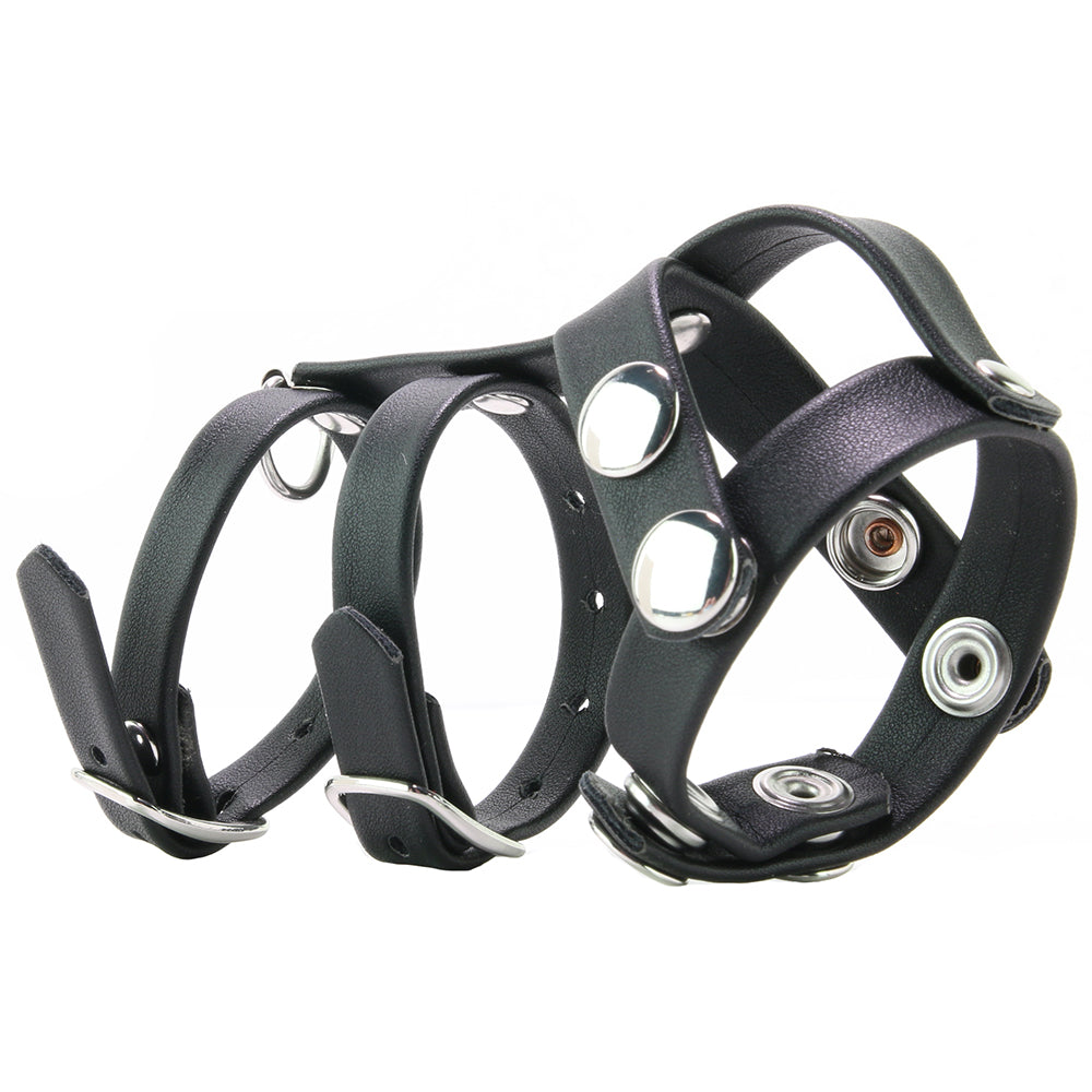Blueline Men Blue Line Double Cock & Ball Strap with Leash Lead – Faux Leather Power & Pleasure