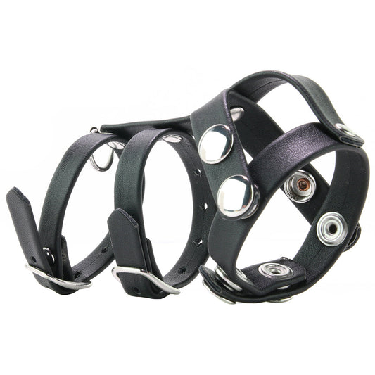Blueline Men Blue Line Double Cock & Ball Strap with Leash Lead – Faux Leather Power & Pleasure