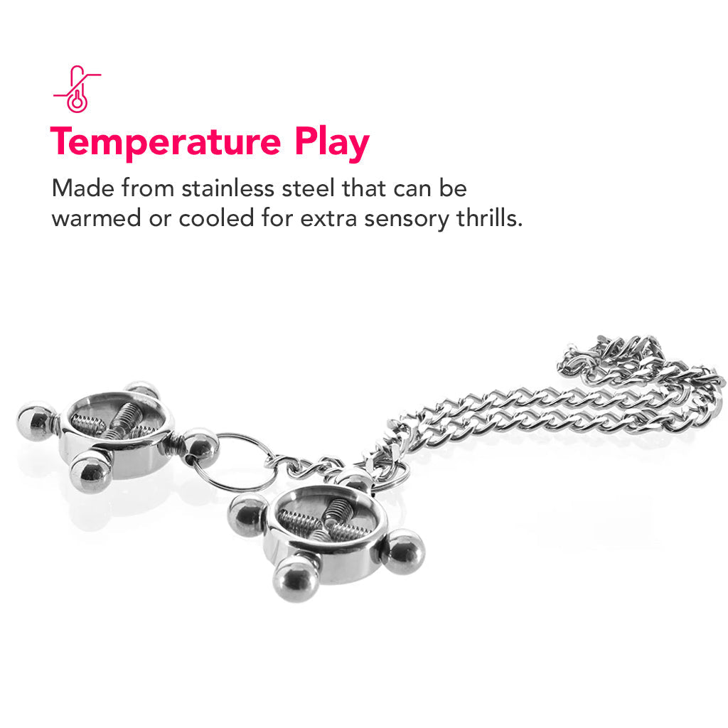 CalExotics Exquisite Nipple Grips 4-Point Press & Chain - Deep Sensations & Temperature Play