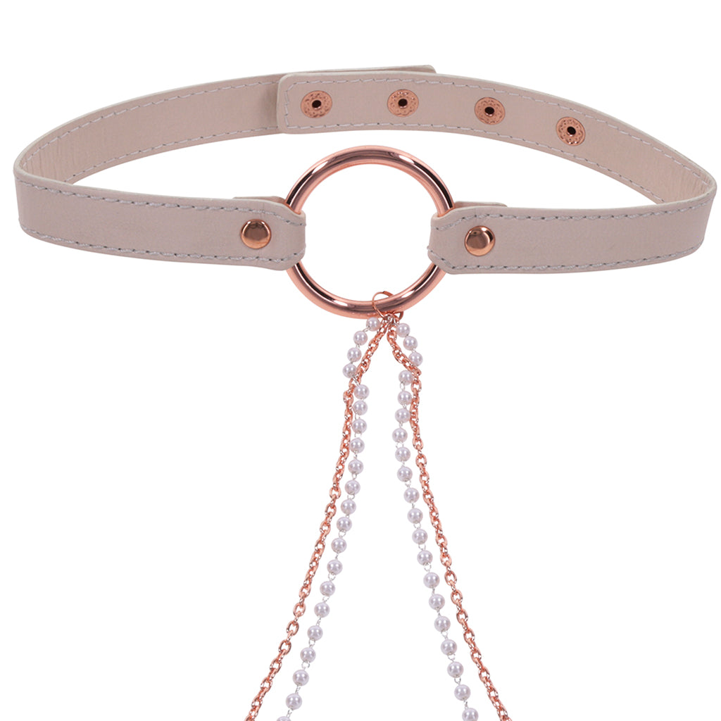Seductive Peaches 'n CreaMe Vegan Leather Collar & Rose-Gold Nipple Clamps