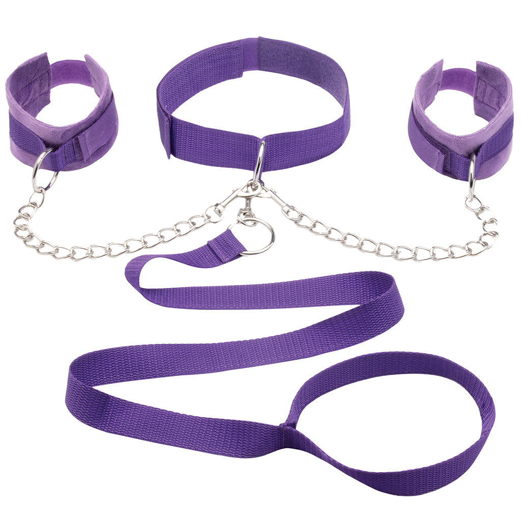 Command & Captivate: Lux Fetish Purple Collar, Cuffs & Leash Set