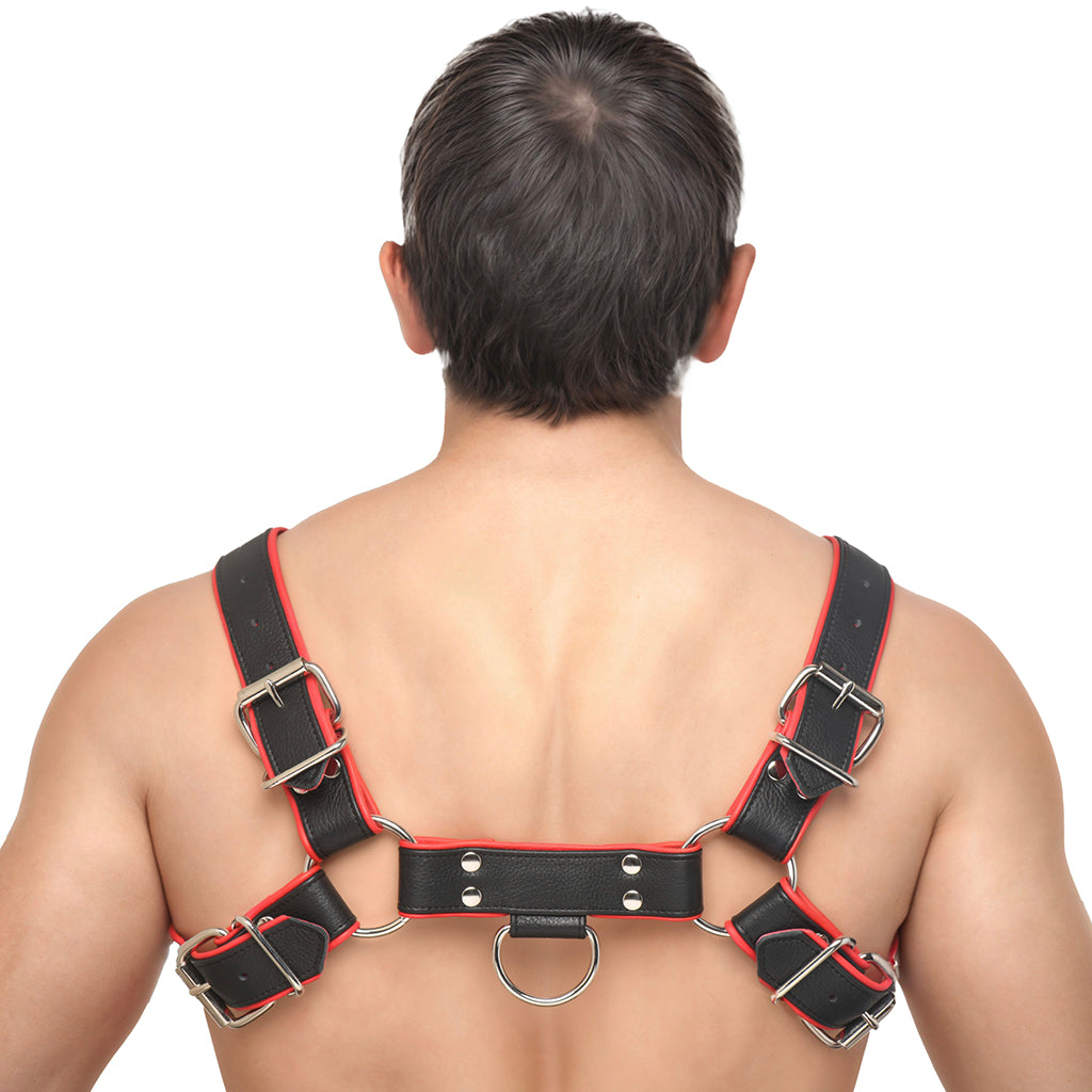 Strict Leather English Bulldog Harness: Master Your Style - Premium Red & Black Bondage
