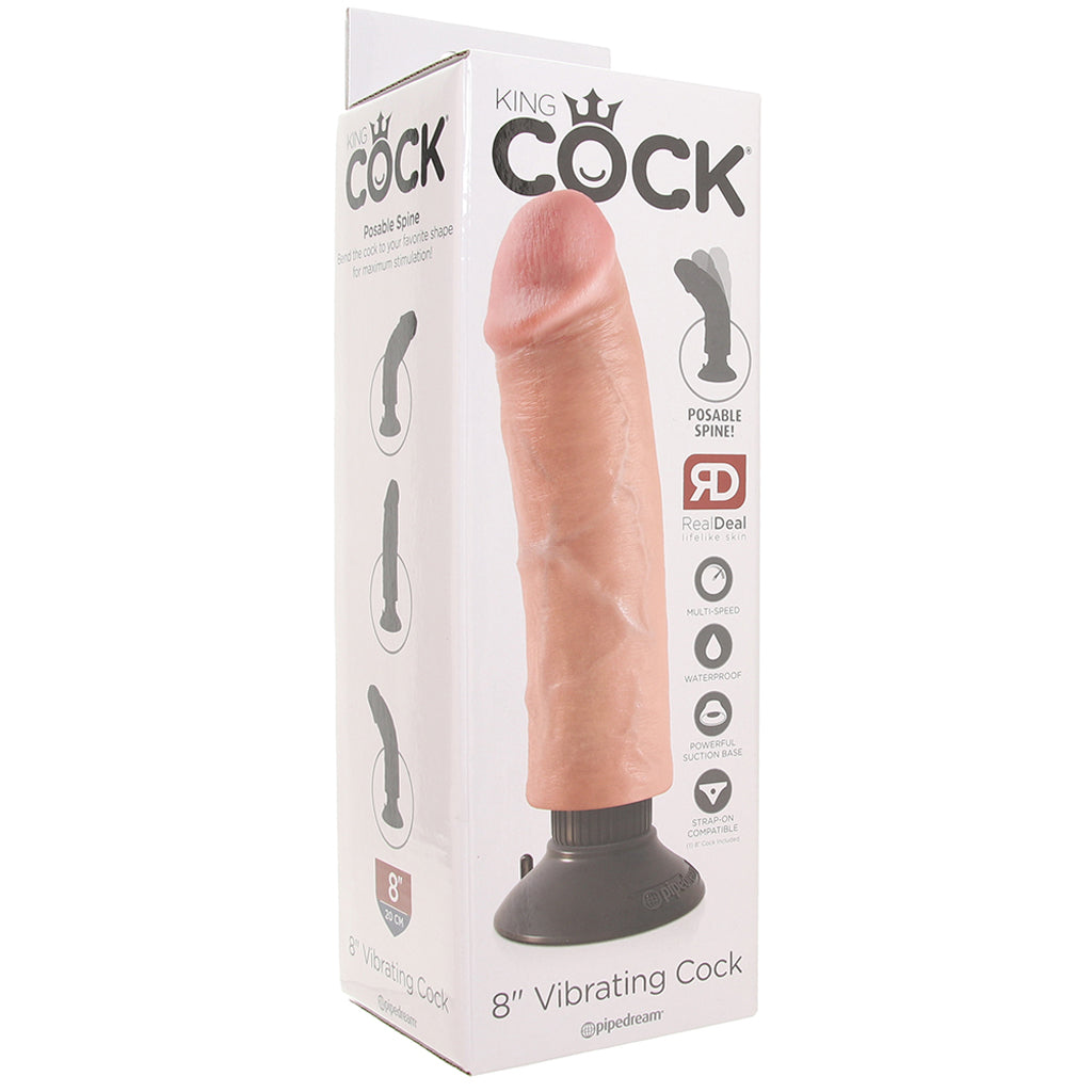 King Cock 8 Inch Vibrating Suction Dildo in Flesh