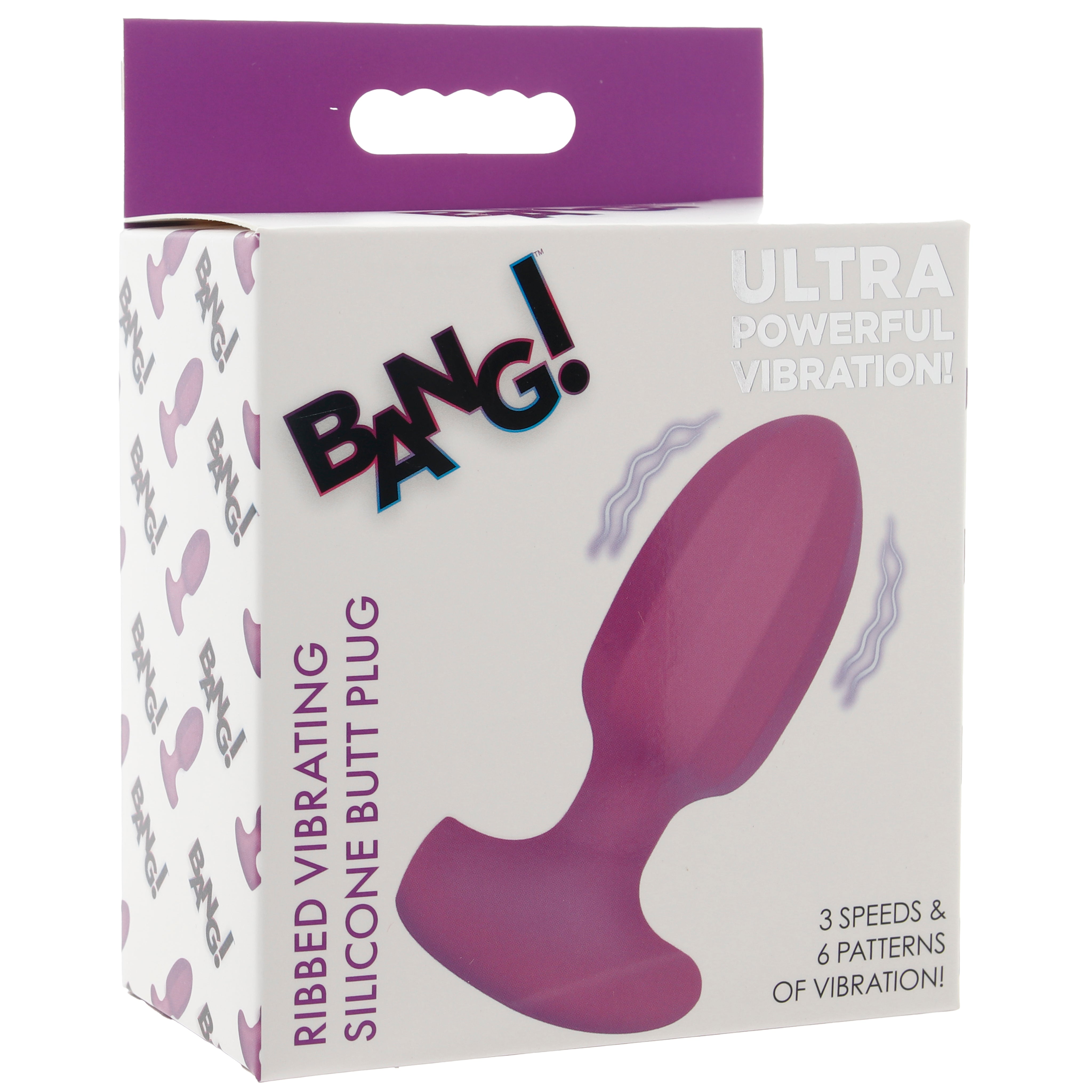 Bang! Ribbed Vibrating Silicone Butt Plug in Purple