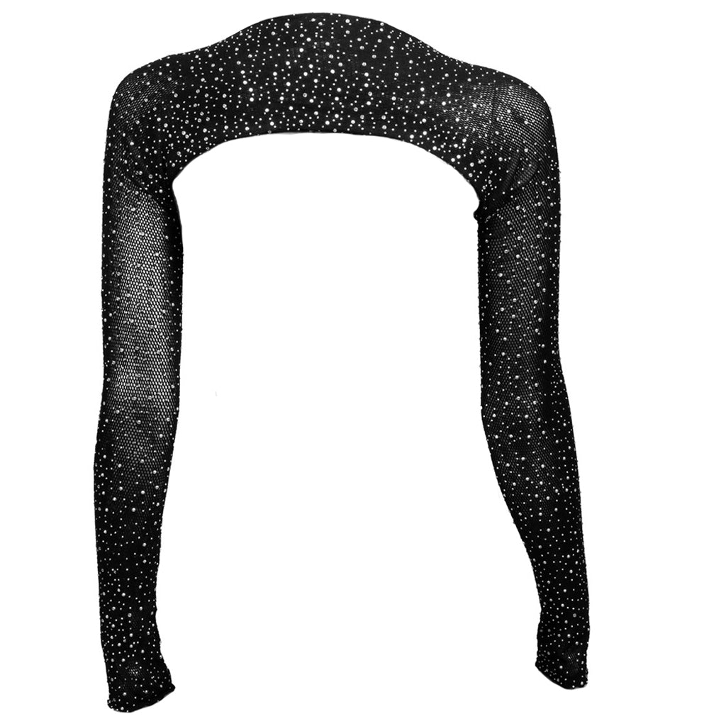 Radiance Opulence: Rhinestone & Mesh Long Sleeve Shoulder Shrug