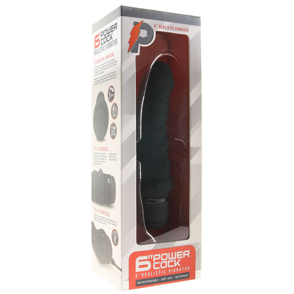 Power Cocks Power Cock 6 Inch Realistic Vibe in Black - Vibrators - HoneyHugs Canada (View 6)