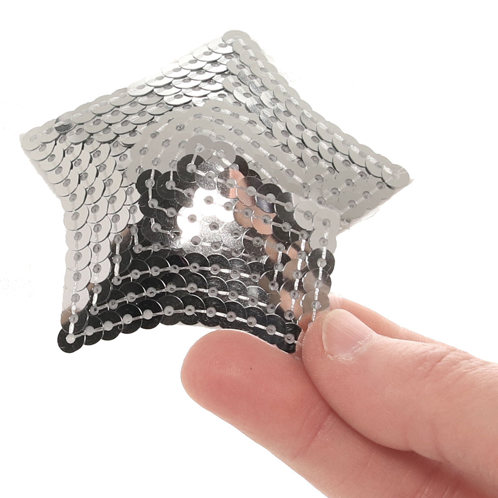 Little Genie Nipple Couture: Silver Sequin Star Pasties for Radiant Glamour