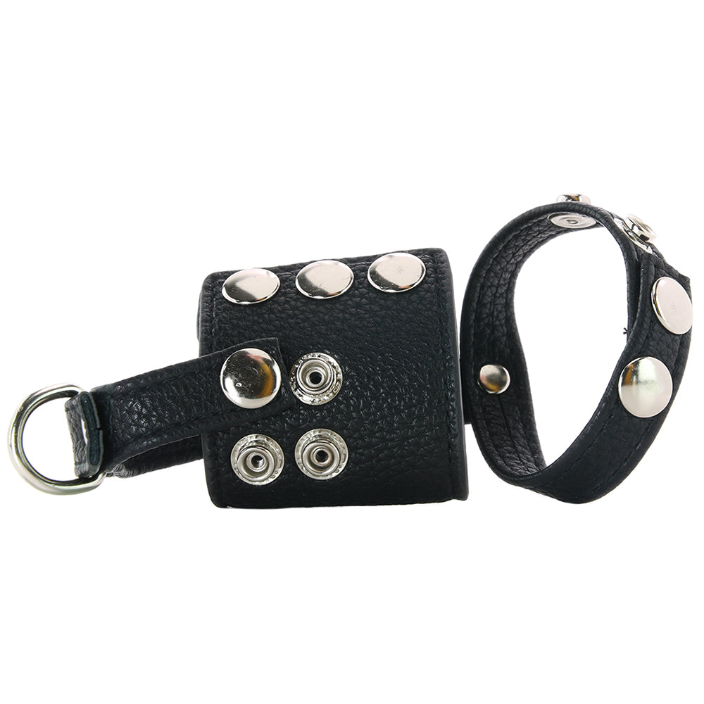 Blueline Men's Elite Faux Leather Cock Ring with 2-Inch Ball Stretcher & Weight