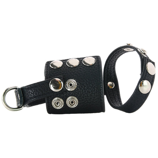 Blueline Men's Elite Faux Leather Cock Ring with 2-Inch Ball Stretcher & Weight