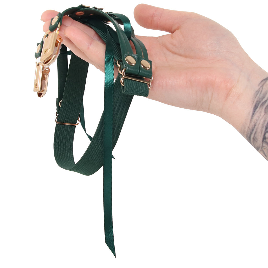 Sex & Mischief Indica Emerald Lace-Up Garters - Seductive Faux Leather Thigh Accessory