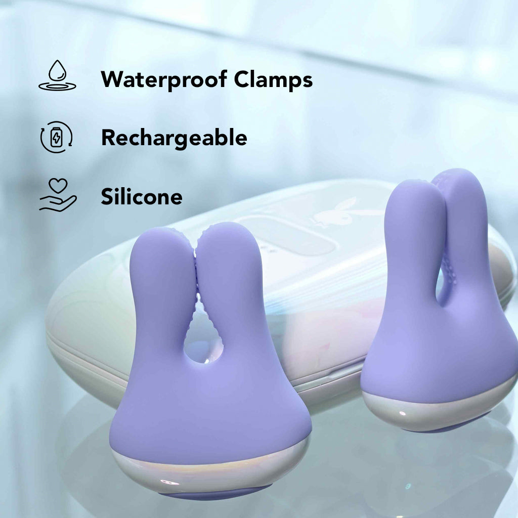 Playboy In A Pinch: Elite Vibrating Nipple Clamps & Recharge Case for Exquisite Sensation