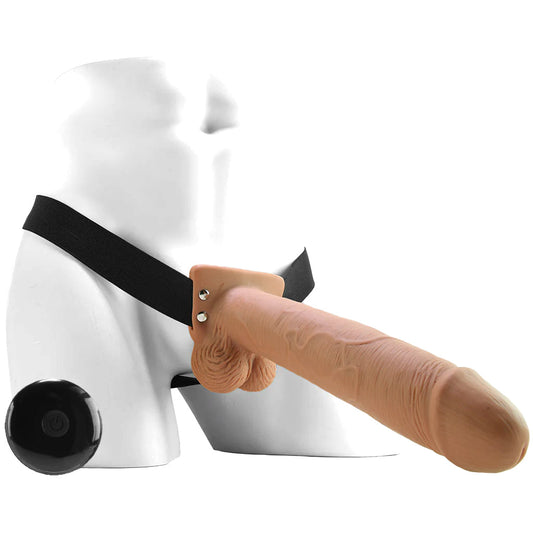 Fetish Fantasy Series 10 Inch Hollow Vibrating Strap-On with Remote in Tan - Vibrators - HoneyHugs Canada