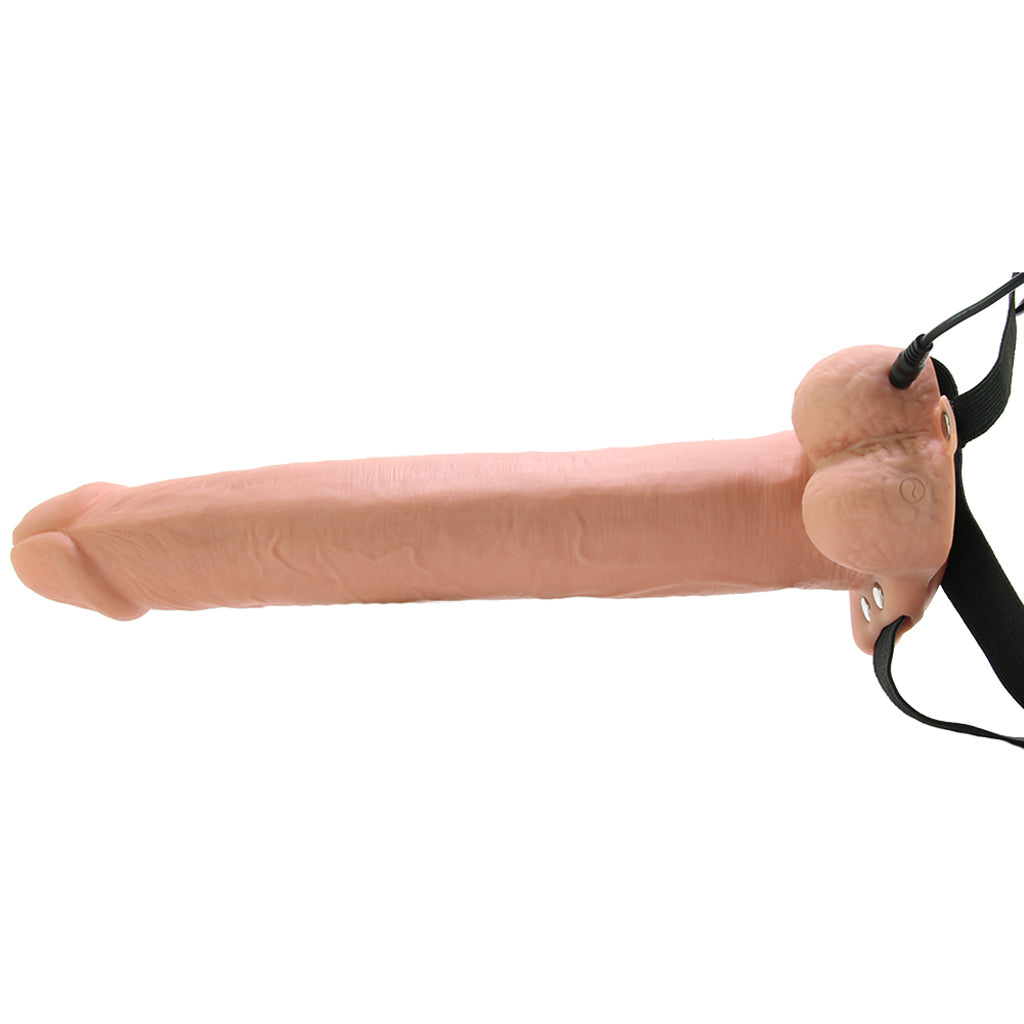Fetish Fantasy Series 11 Inch Hollow Vibrating Strap-On with Balls in Vanilla - Vibrators - HoneyHugs Canada (View 3)