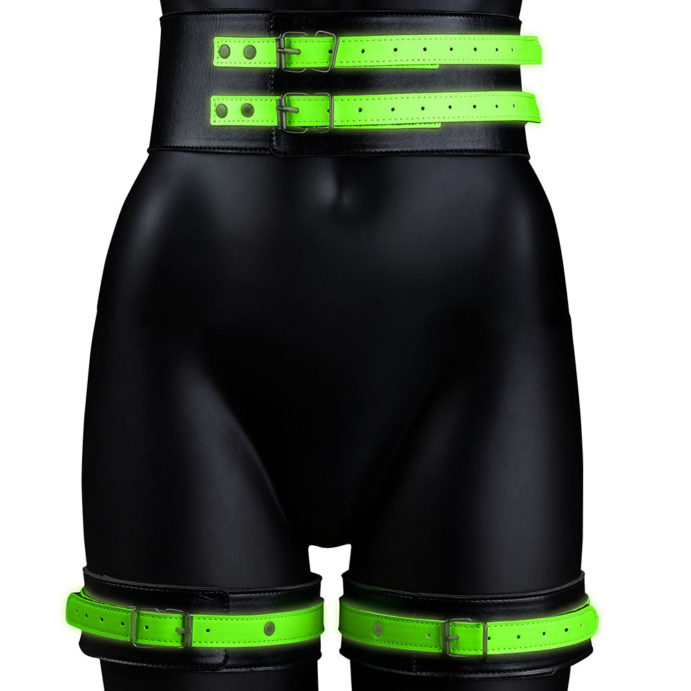 Ouch! Electrifying Glow: Vegan Leather Bondage Belt & Cuffs | Small-Medium